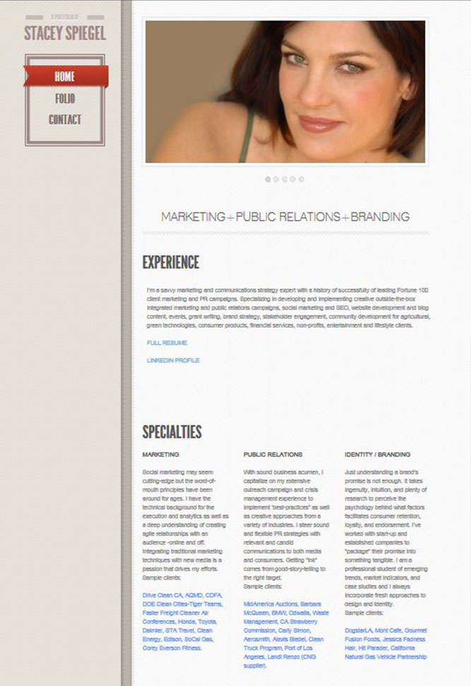 A portfolio website for Stacey Spiegel, www.saspiegel.com, designed using dreamweaver in html5 and css3.