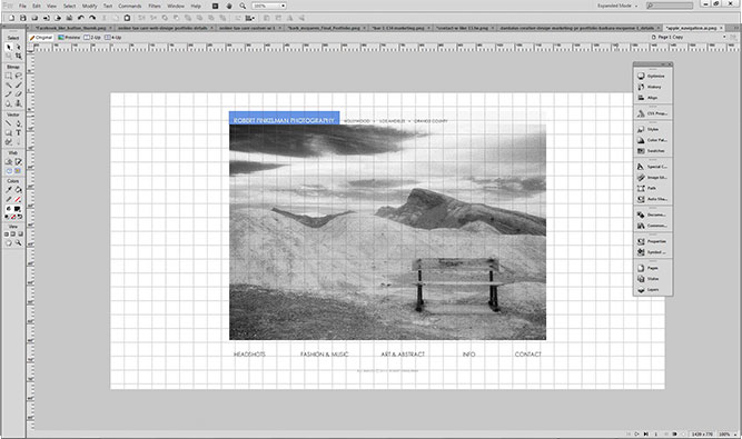 RWF Photography Web Design using Adobe Firewoeks cs6 - Home Page navigation re-design